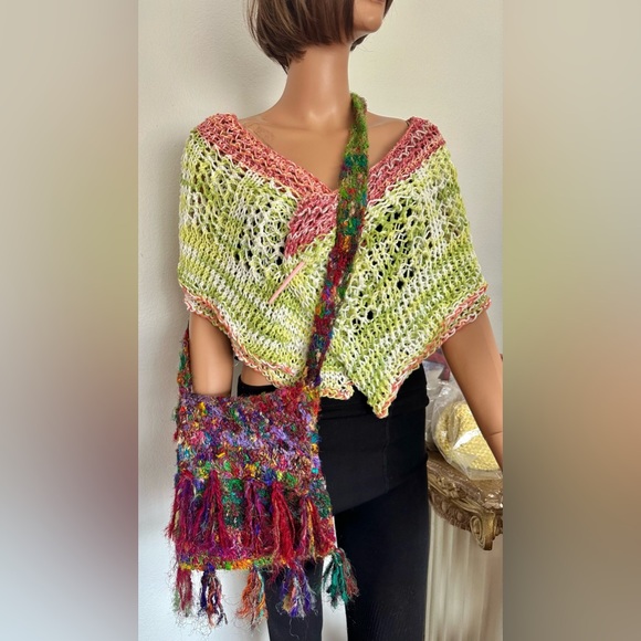 Bag Kathmandu Imports Recycled Silk Tassels Fringes Handmade Bohemian Designer - Picture 1 of 6